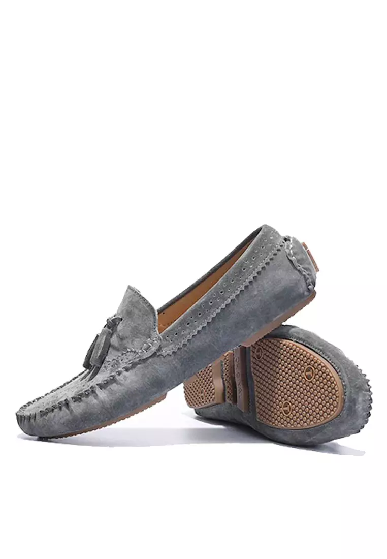 Mens grey clearance leather loafers