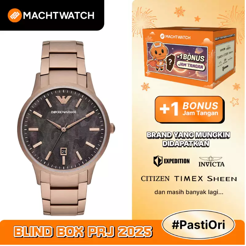 Jam Tangan Pria Emporio Armani Fashion AR11413 Men Black Dial Bronze Stainless Steel Strap