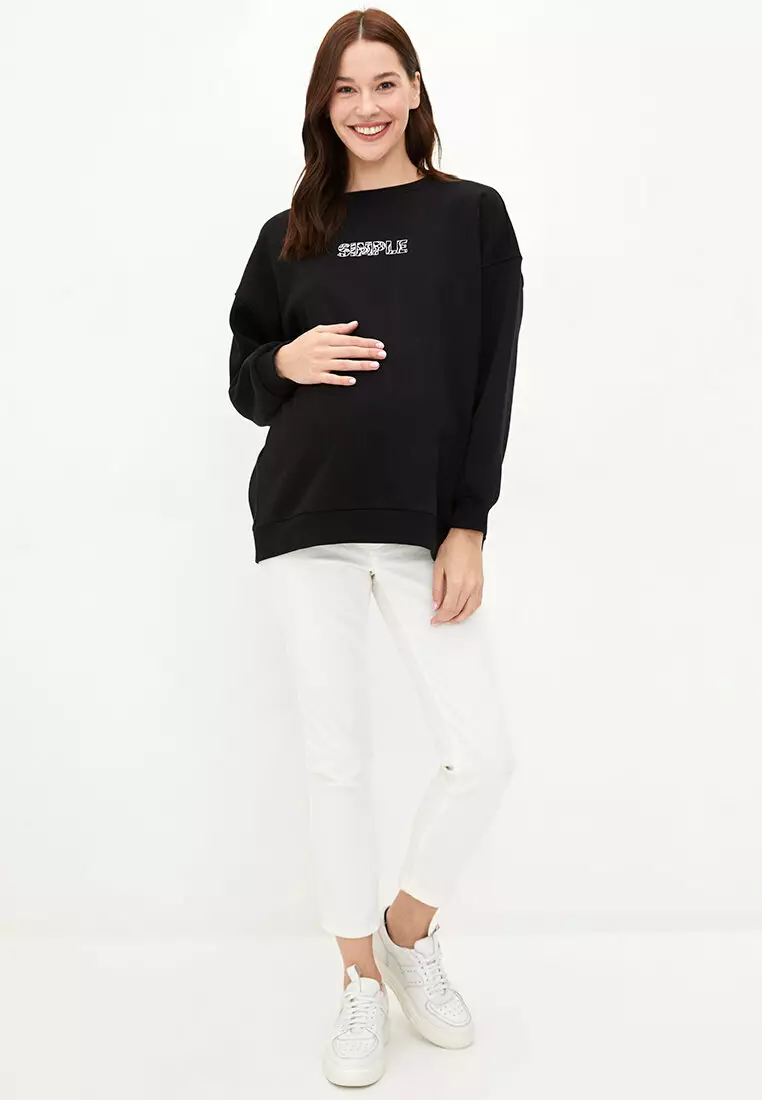 Buy LC Waikiki Crew Neck Letter Printed Long Sleeve Maternity