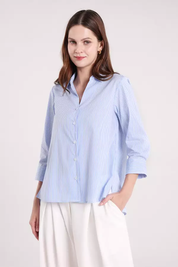 MINIMAL - Daena 2 - Kemeja Lengan Panjang Motif Garis - Light Blue