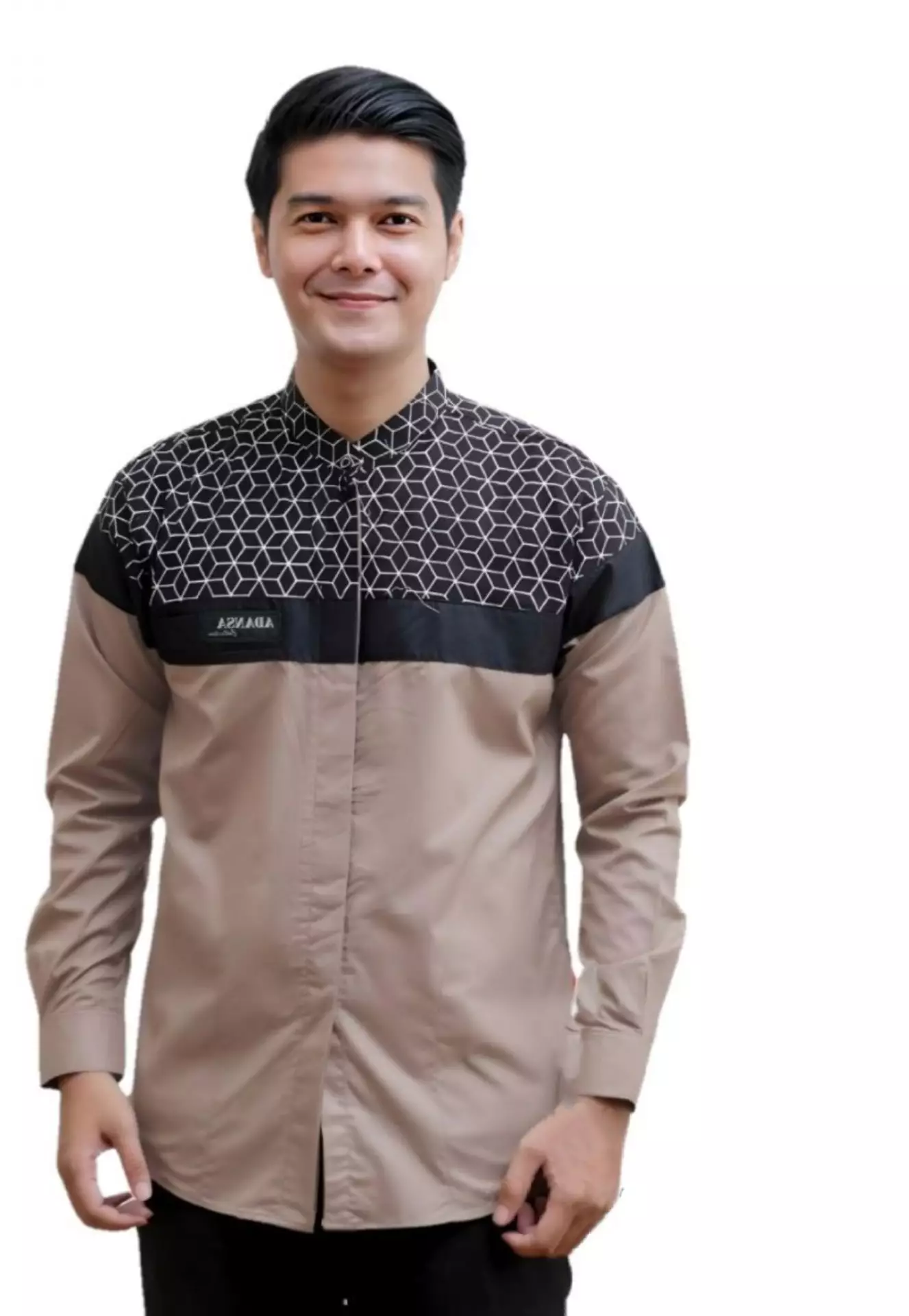 Shodiq Coklat Koko Kombinasi Batik Exclusive Pria Casual Modern Lengan Panjang RS.WAFA