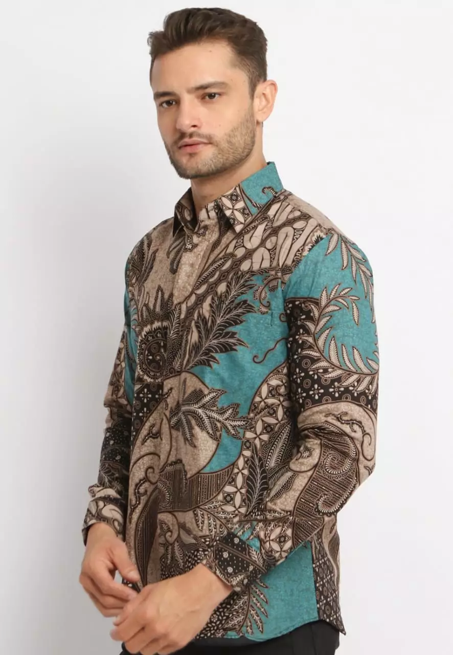 Kemeja Batik Pria Premium Slimfit Elegant Modern Lengan Panjang Wenang Tosca
