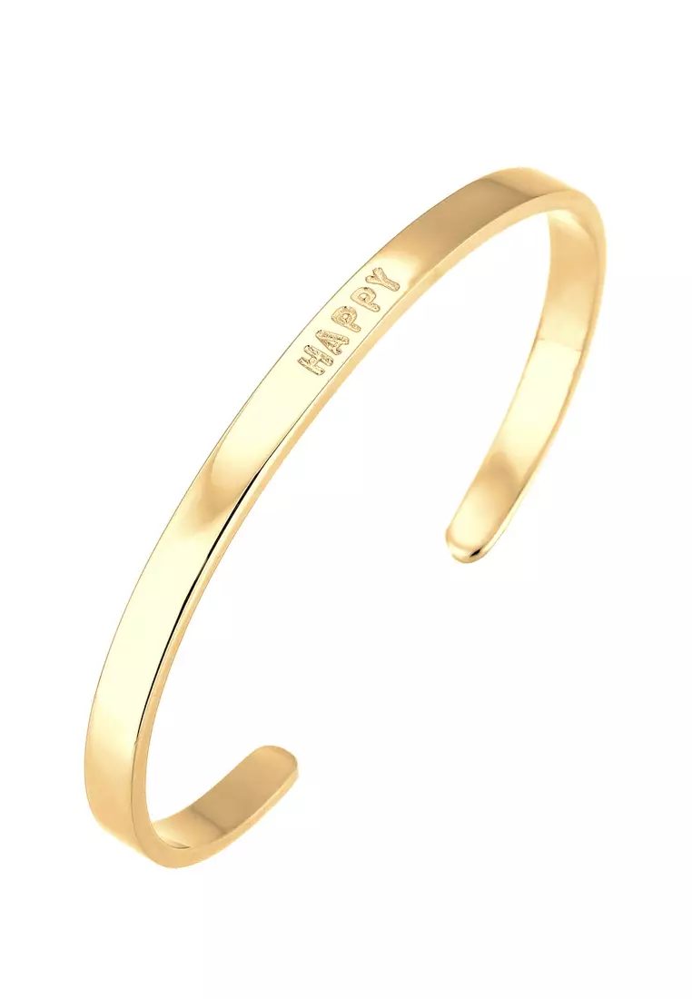 Gelang Perhiasan Perak 925 Wanita Bangle Happy Wording Gold Plated