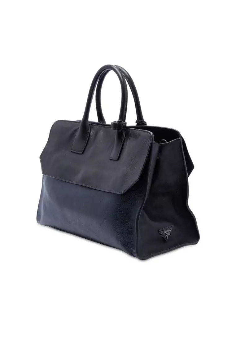 Pre-Loved Prada Glace Calf Sound Lock Top Handle Bag