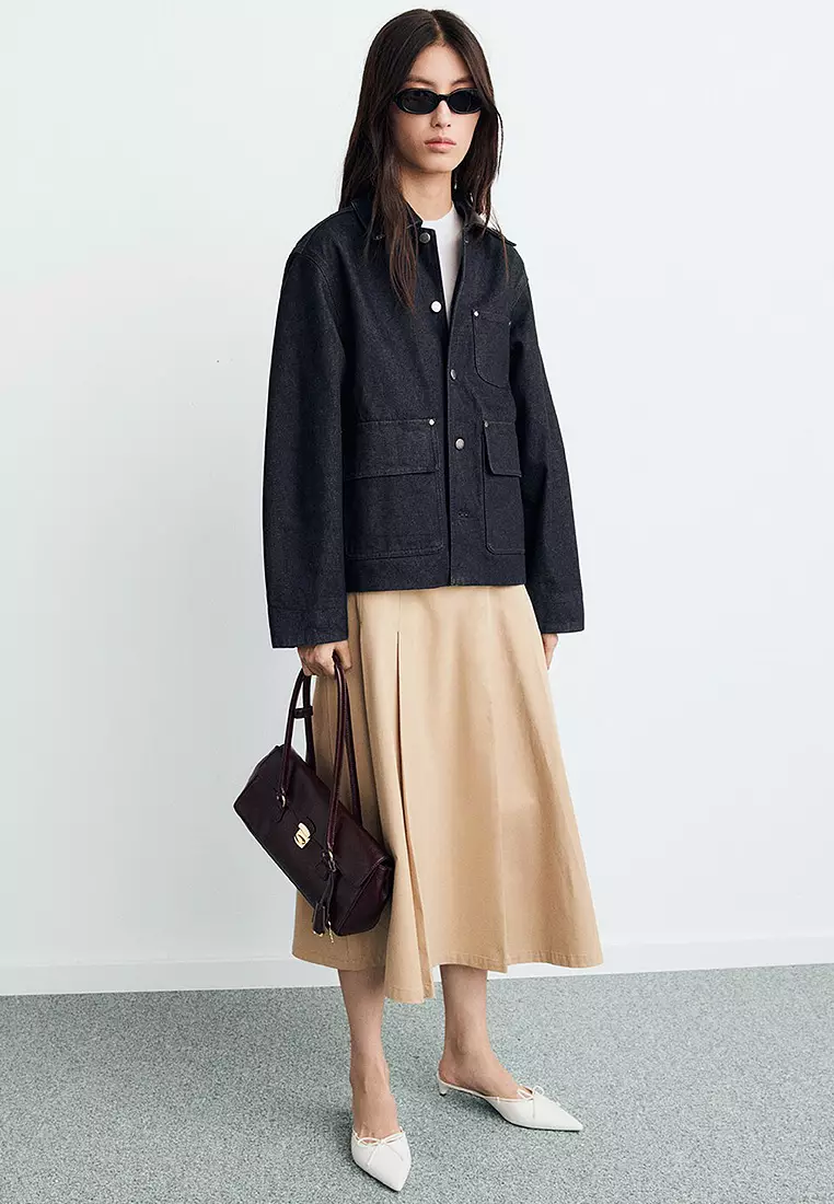 Denim Jacket With Leather-Effect Collar