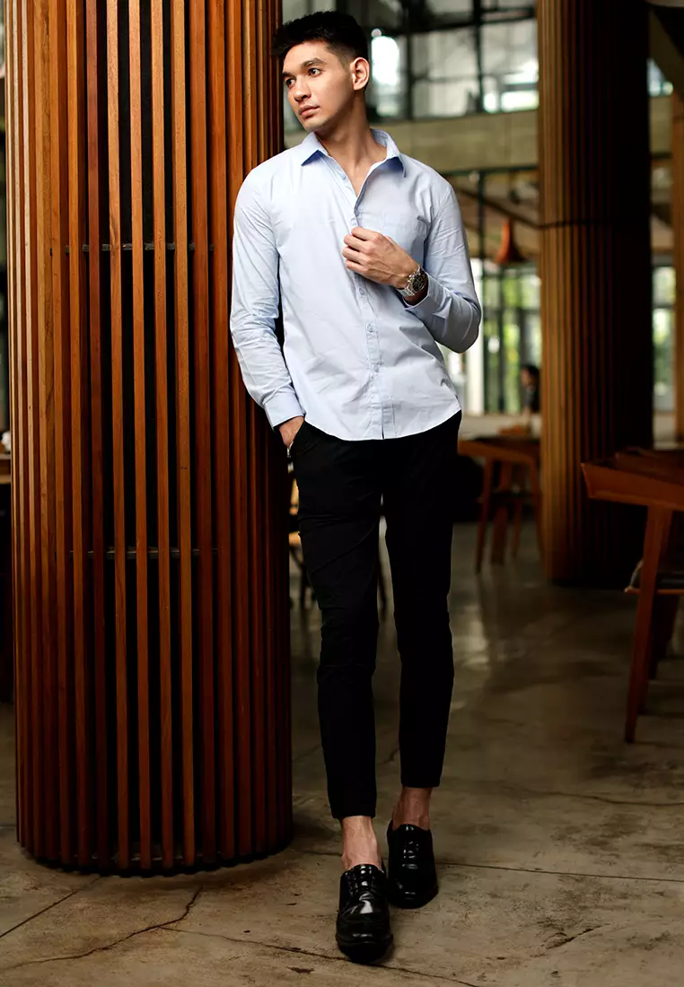 Oxcon Long Sleeve Business Shirt soft cotton Light Blue