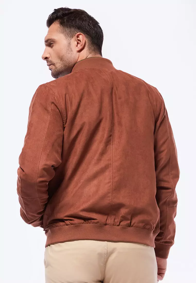 Jual Wood Slim Fit Suede Bomber Jacket Original 2024 Zalora Indonesia 