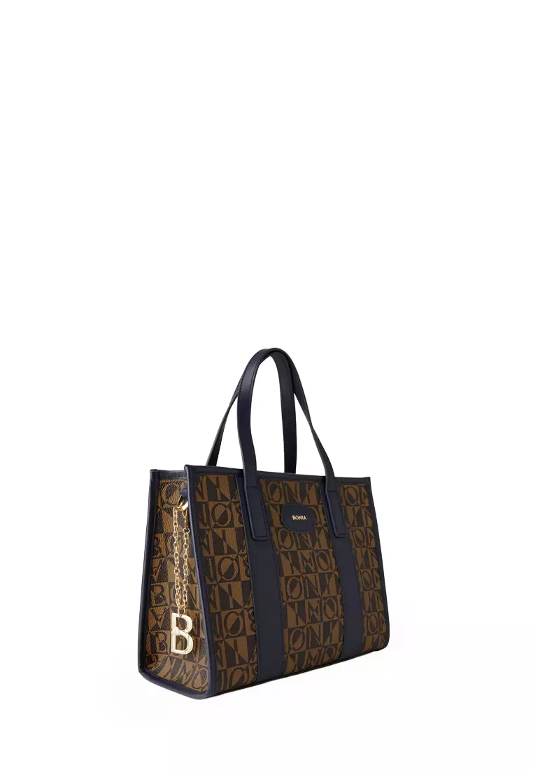 Bonia Navy Erica Small Monogram Tote Bag