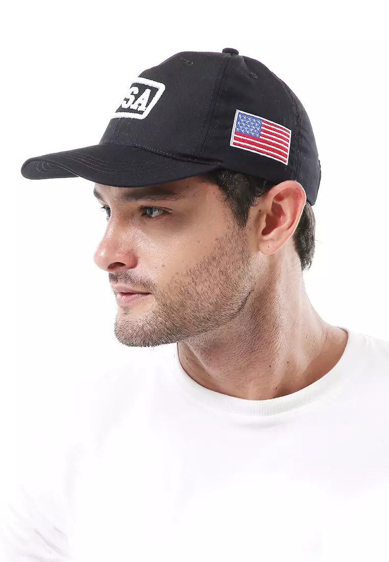 Maxton Topi Baseball Aksesoris Fashion Pria Flag Motive Resizable Strap Material Rafel ORIGINAL - Black