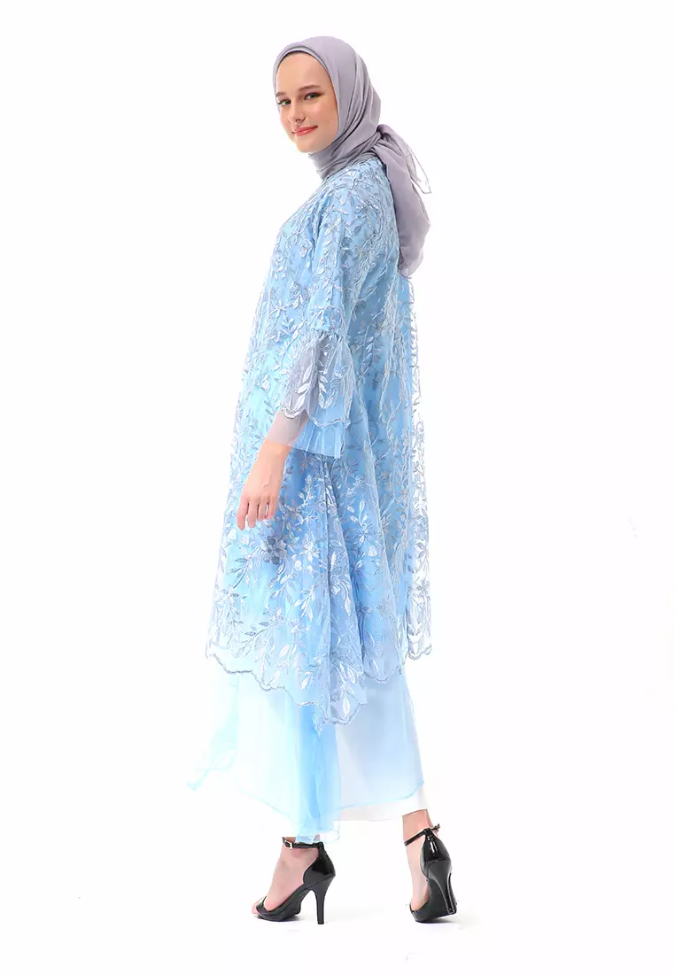 Aliyah Long Dress Motif Bunga High Quality Premium - Baby Blue