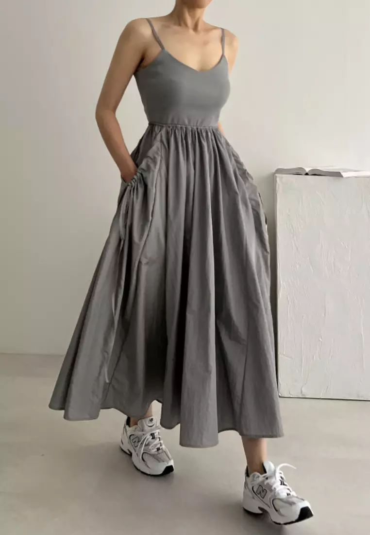 French casual U-neck suspender dress K061301GY