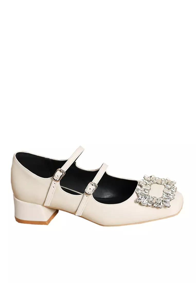 Discount on Twenty Eight Shoes  shoes - SKU: VANSA Imitation Rhinestone Buckle Double Strap Mid Heel Shoes VSW-H-891-3