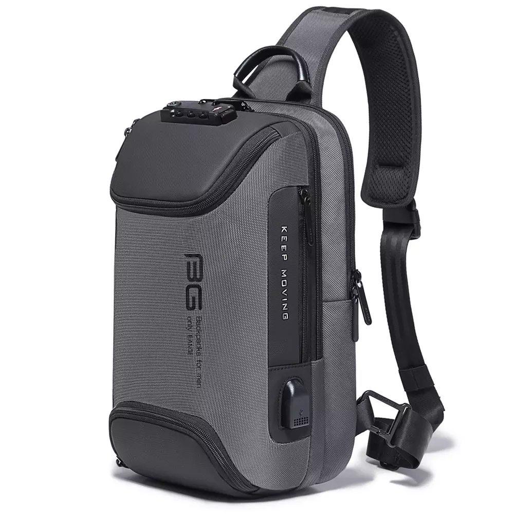 Bange BG7082 Tas Selempang Sling Bag Pria TSA Lock - BLACK GREY