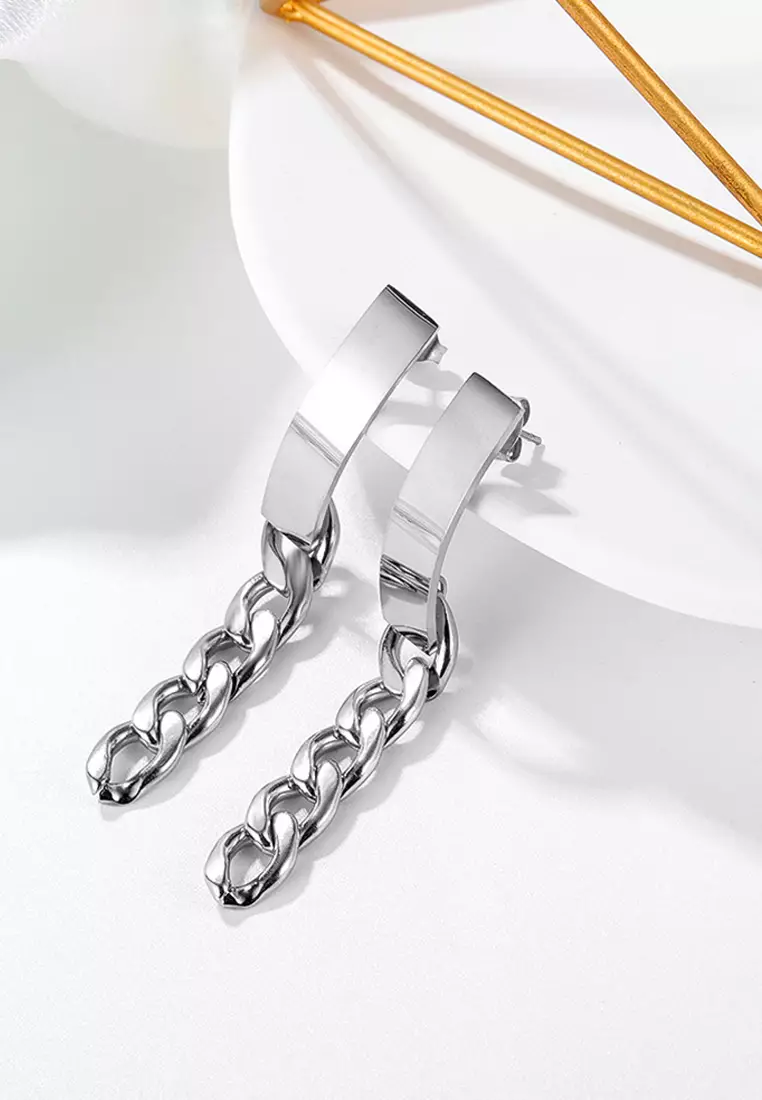 Royal Chain Stud Earrings in White Gold