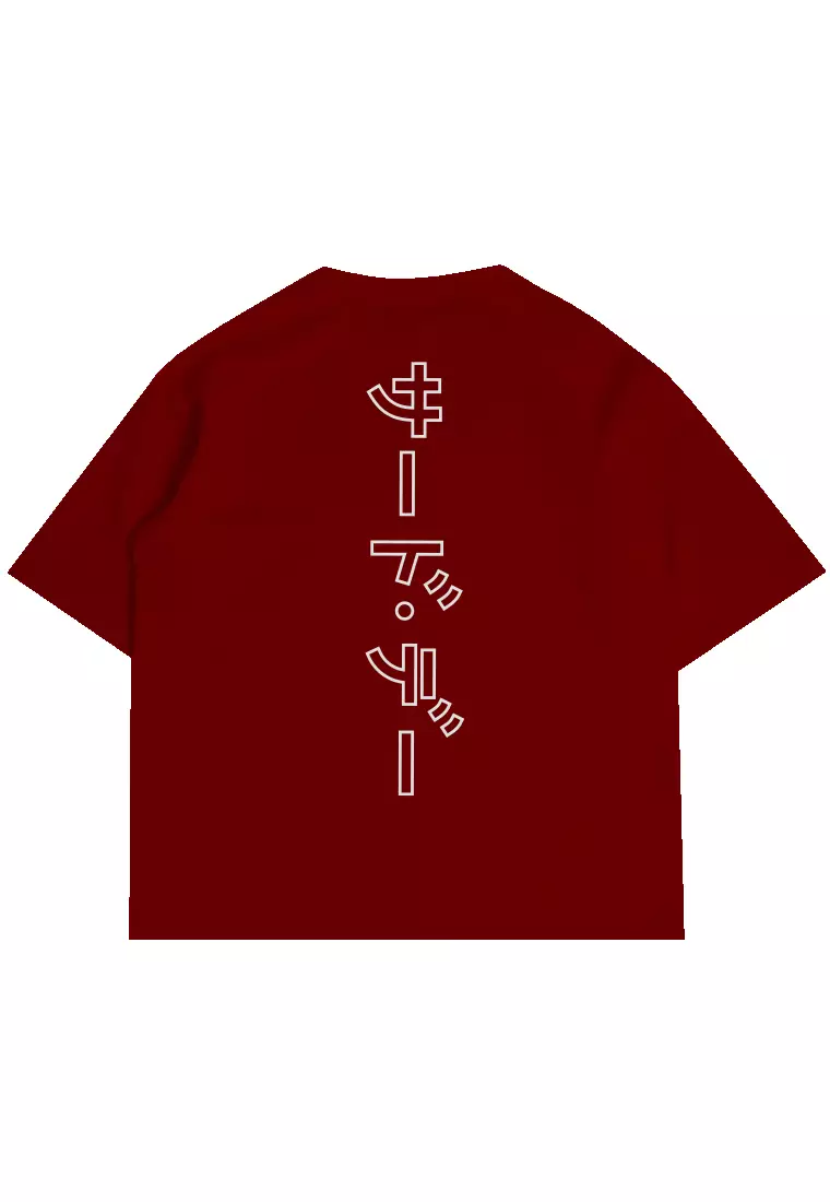 MTV80 kaos oversize gambar belakang outline katakana ver bahan scuba aesthetic tulisan jepang maroon