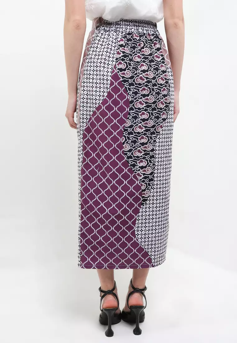 Rok Span Bawahan Batik Wanita Nirmala Katun Chiffon Bordir Maroon