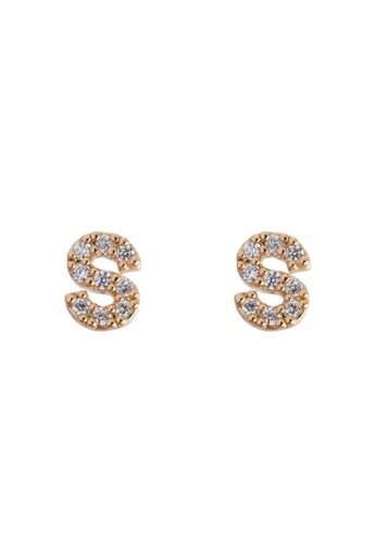 Timi of Sweden white and gold Petite Chrystal Letter Stud Earrings S 5570EAC5A3EEDCGS_1