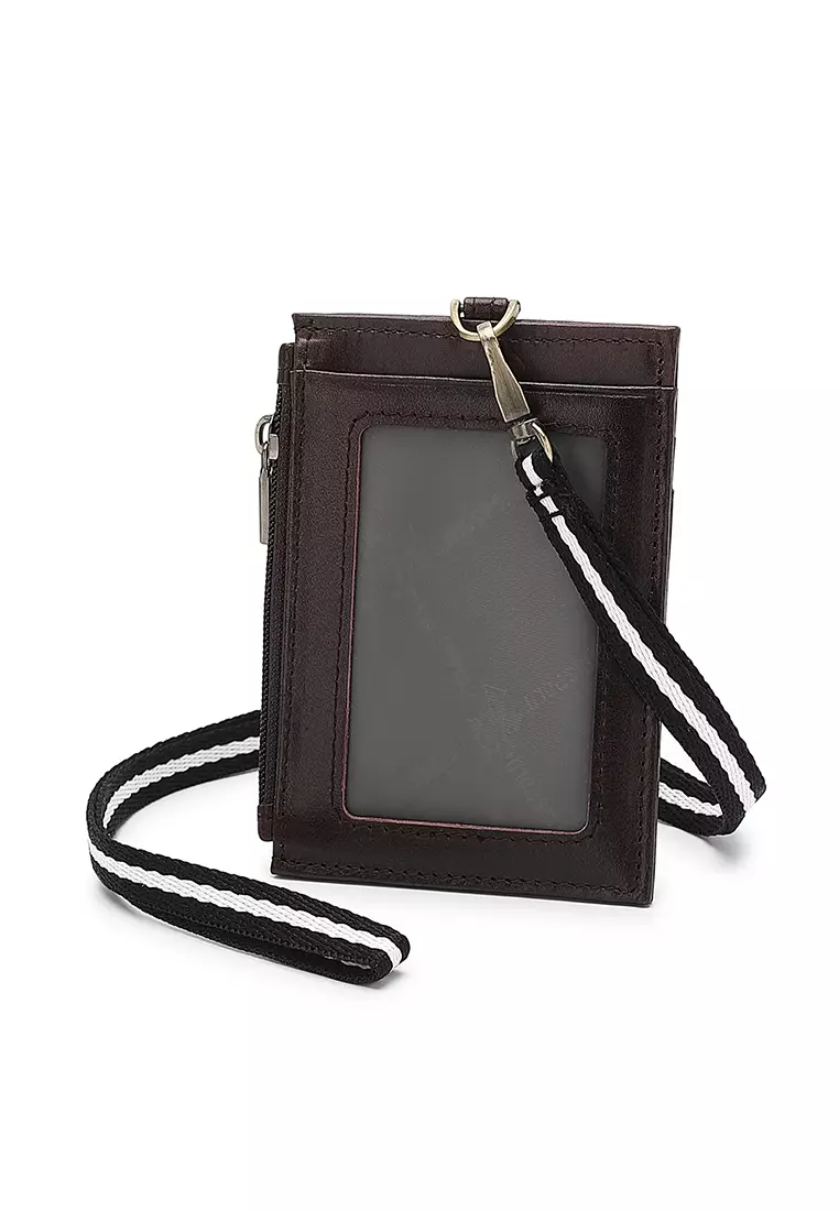 Genuine Leather RFID Lanyard - Brown