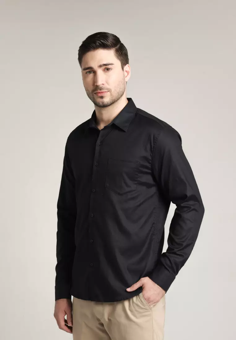 MOC - Kemeja Polos Pria Lengan Panjang Nicola - Black