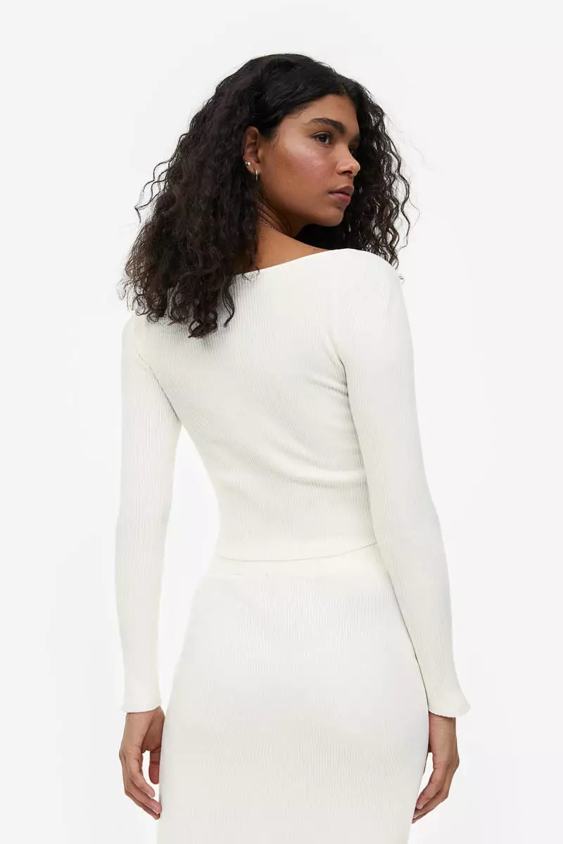 Buy H&M Bustier-look rib-knit top 2025 Online | ZALORA