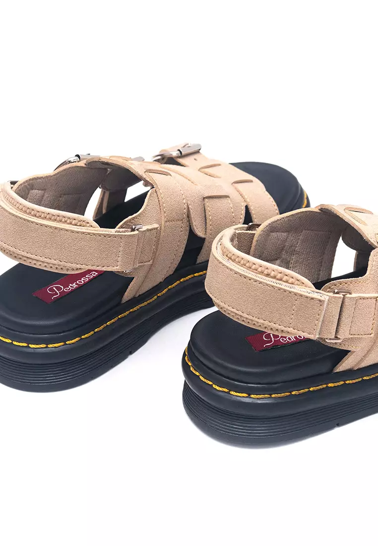 Alexa Platform Flat Sandals in Beige