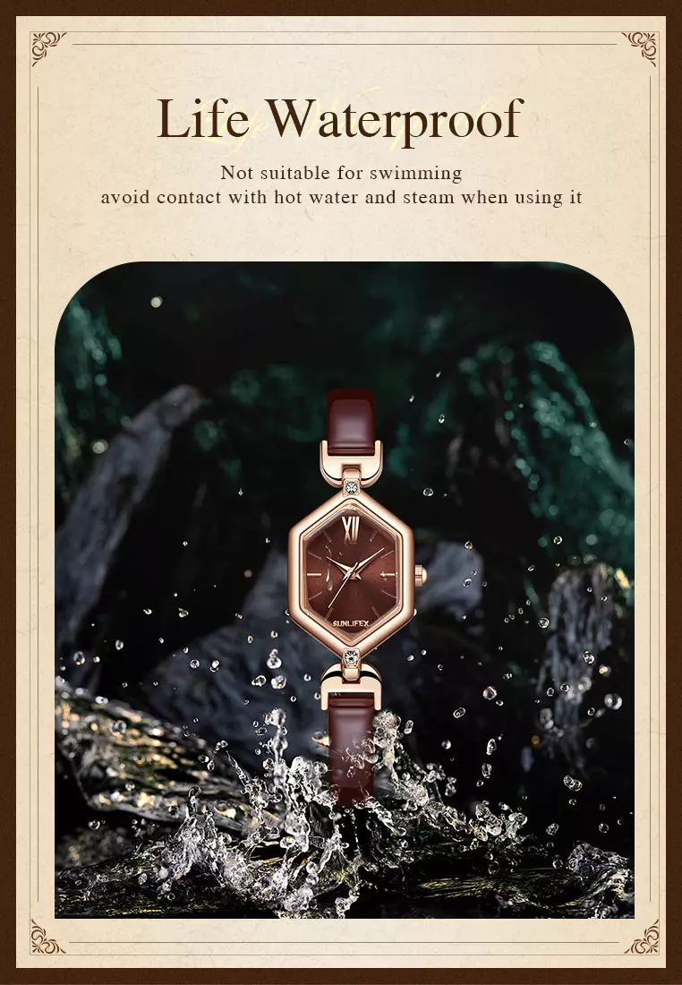 Jam Tangan Wanita Original Anti Air Tali Kulit Square Dial Gaya Korean Jam Tangan Cewek brown