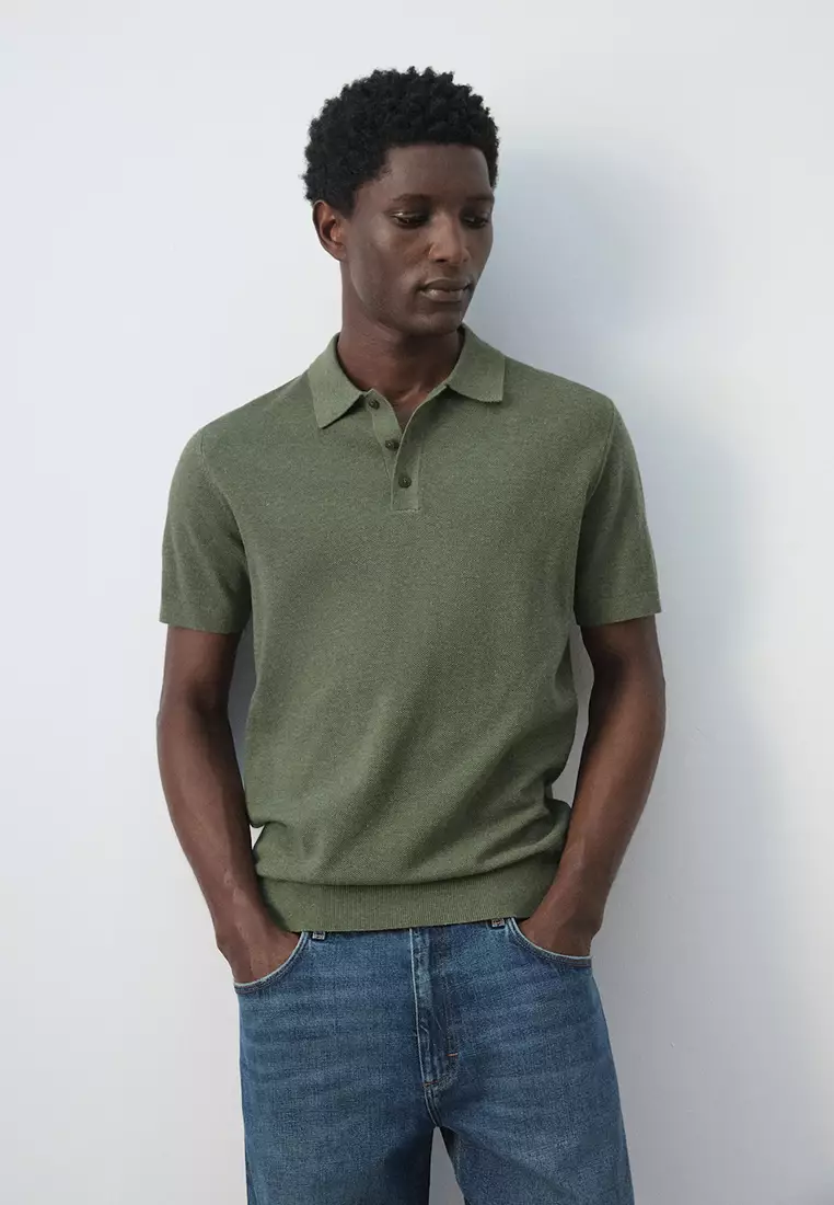 Fine Knit Polo Shirt With Microstructure