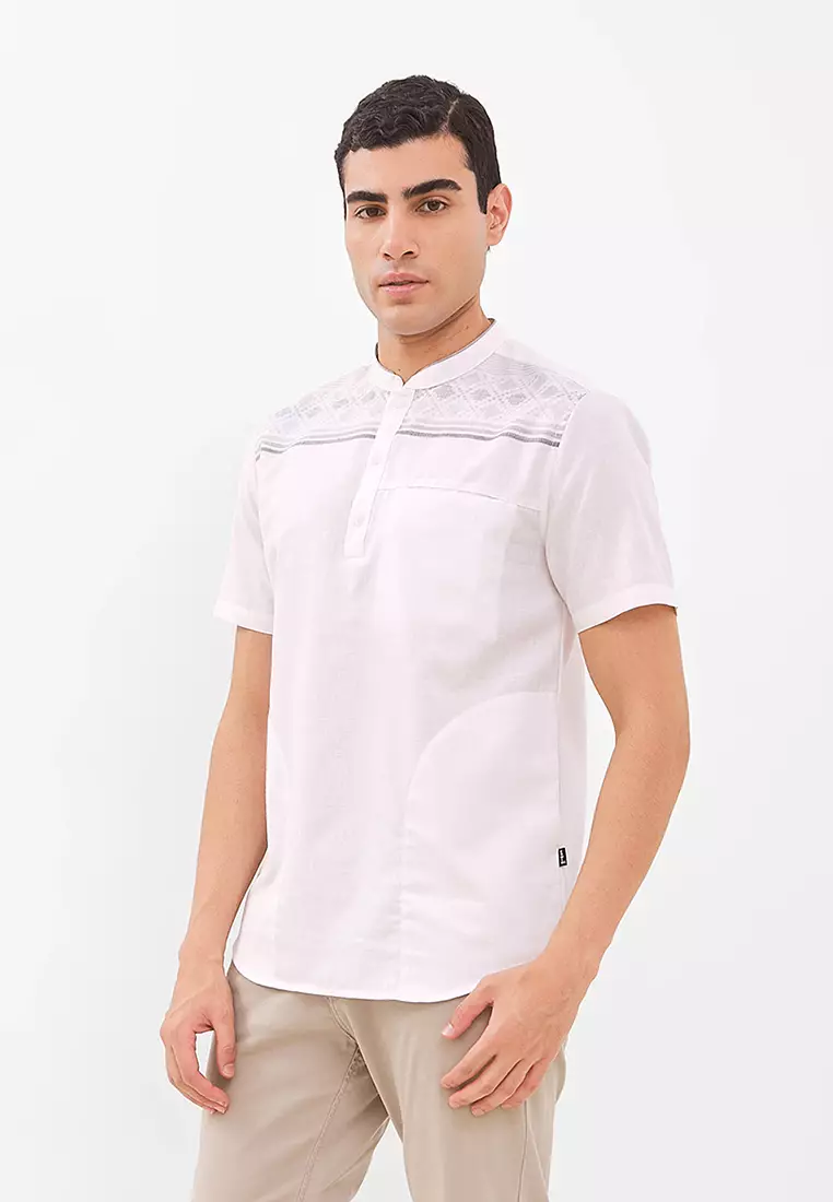 Kemeja Koko Pria Lengan Pendek URFAN WHITE Baju Muslim Pria