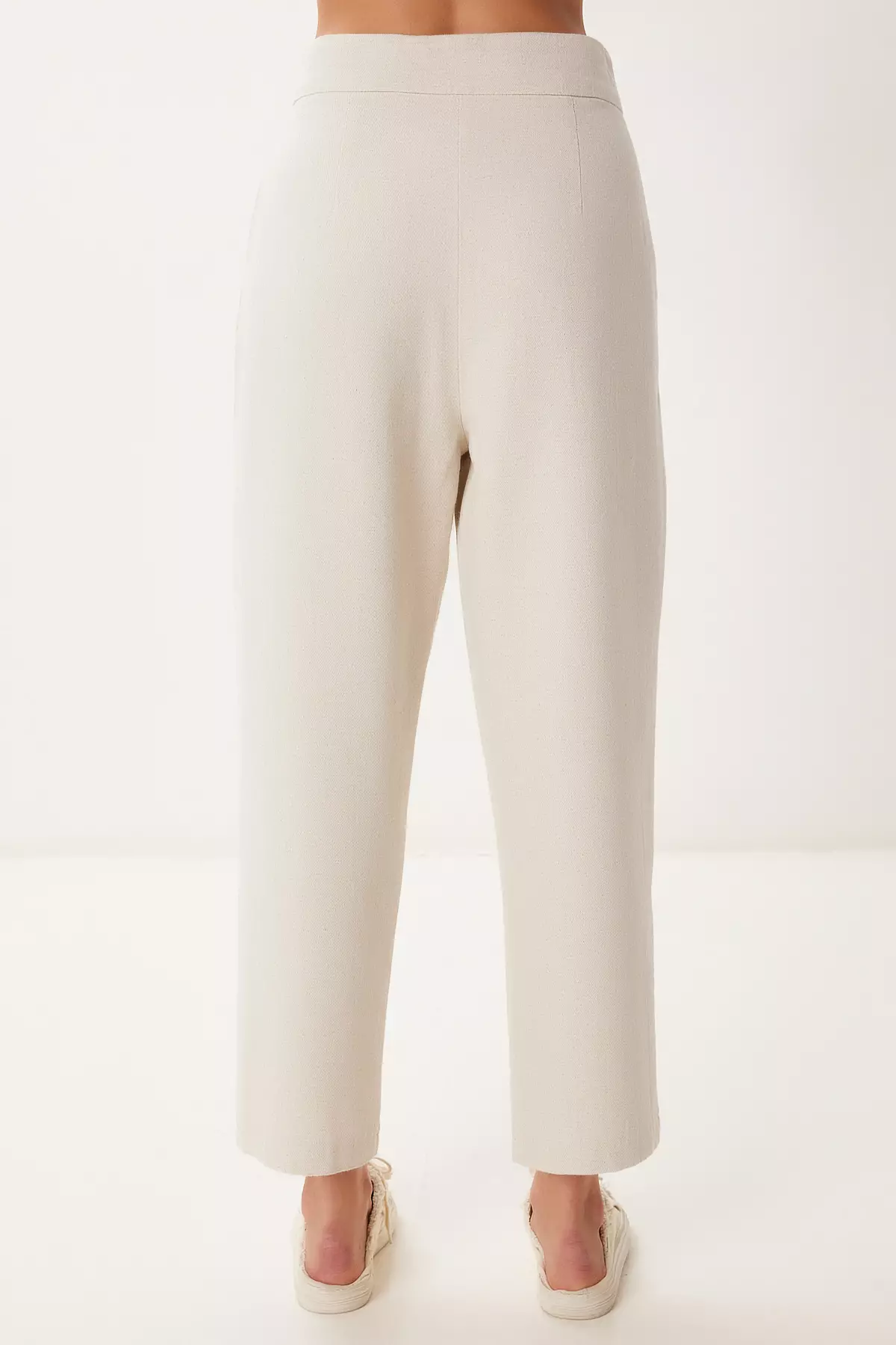 Women's Cream Pocket Linen Baggy Trousers Bv00164