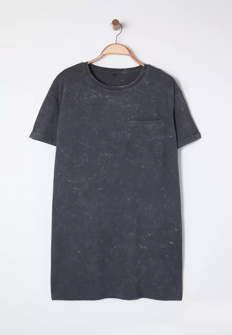 Crew Neck Washed Knit Plus Size T-Shirt Dress