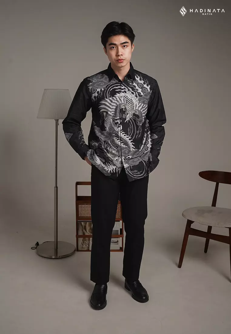 Hadinata Batik Premium Kemeja Batik Pria Lengan Panjang Superfine Furing Bhawana Black