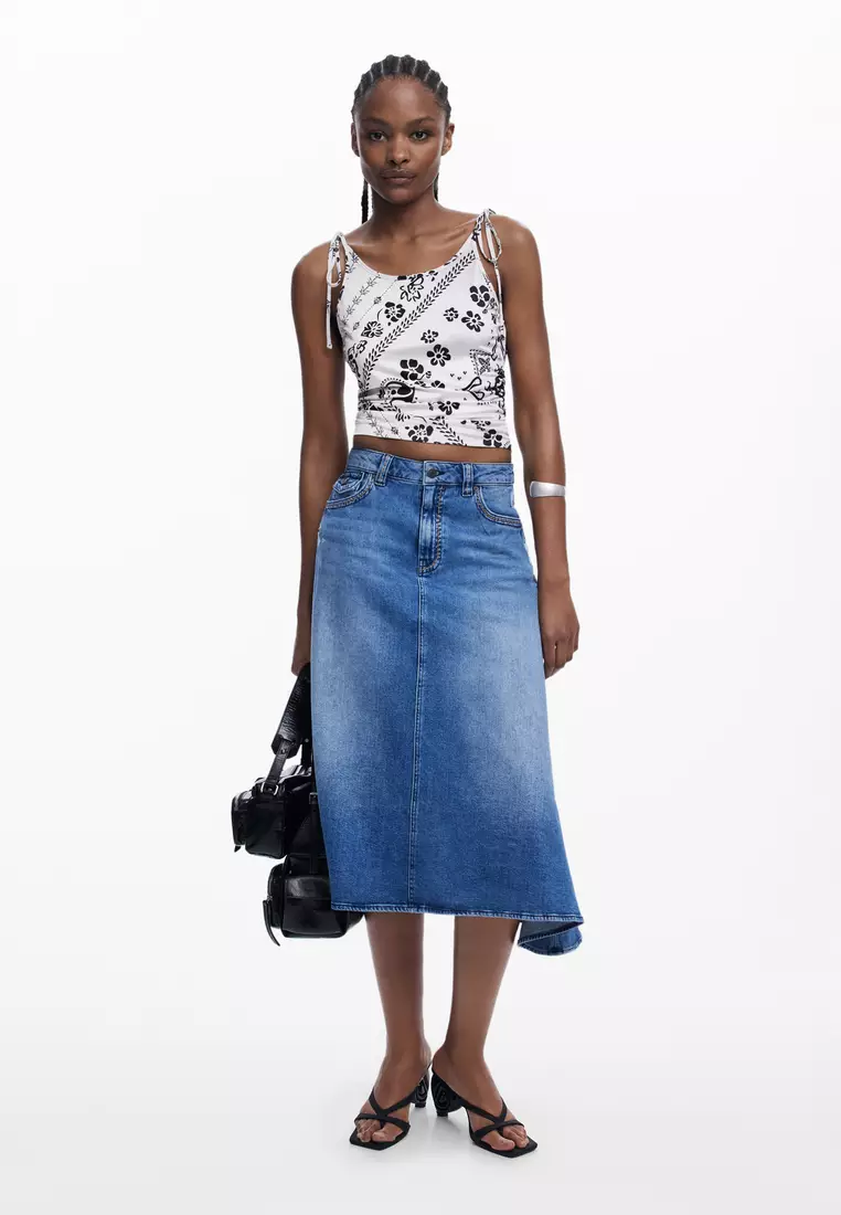 DESIGUAL☆Midi-length asymmetrical denim skirtデニムスカート Asymmetric midi denim skirt Women's I Desigual.com