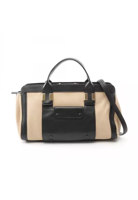 Pre-Loved Chloé ALICE Alice Handbag leather beige black 2WAY