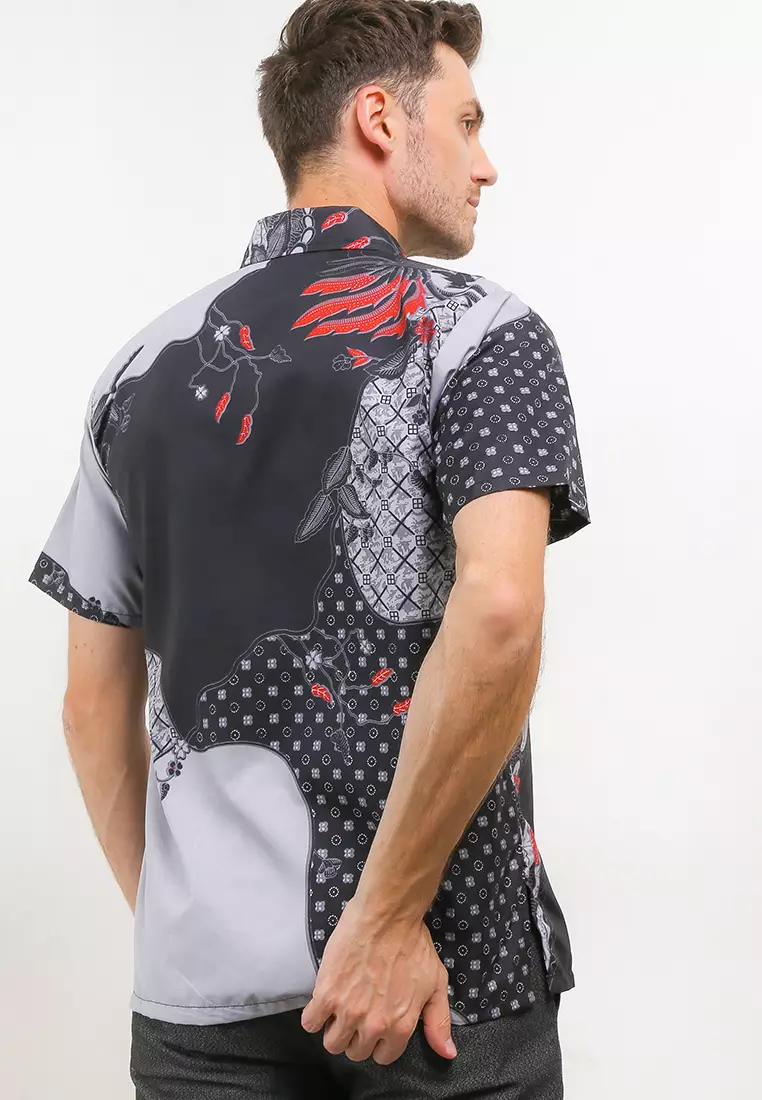 Hanendra Kemeja Batik Exclusive Premium Pria Casual Modern Lengan Pendek