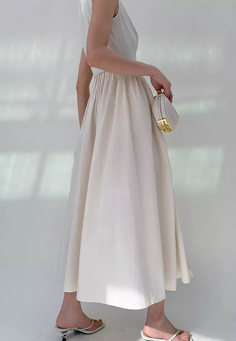 Fashionable and elegant patchwork pleated sleeveless dress K052806W