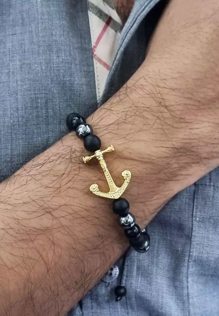 Anchor Multicoloured Beads Macrame Bracelet Gold