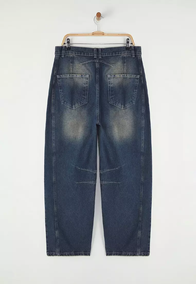 Blue High Waist Baggy Fit Large Size Jeans Tbbss25Cj00000