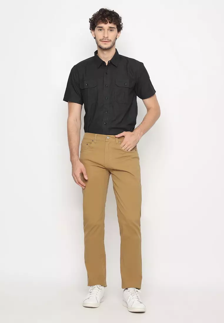 POLICE Celana Chino Panjang V Pocket Brown Regular Fit Cotton Premium Pria