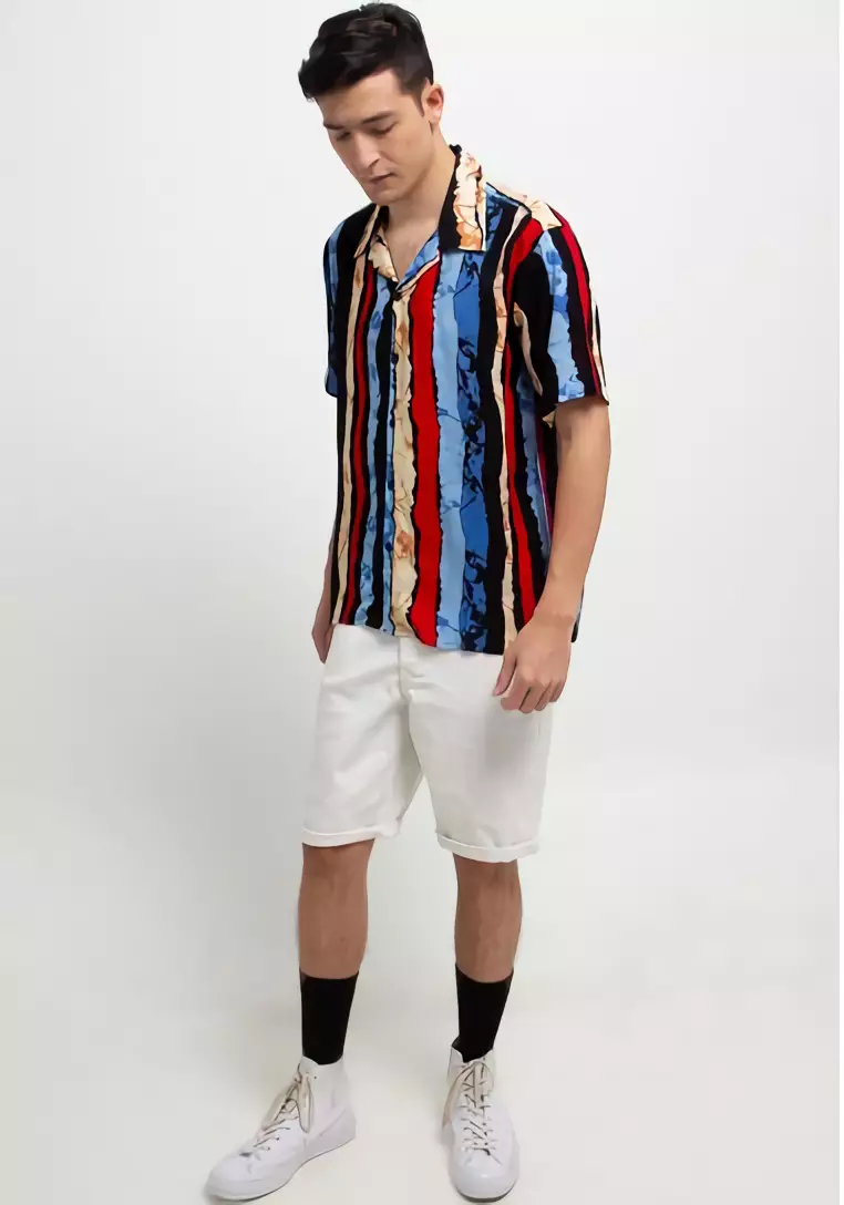 Nade Japan NTA51 Kemeja MOC Men Open Collar Salur Biru