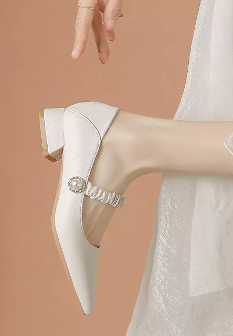 VANSA Simple Leather Elastic Strap Low Heel Shoes VSW-F1020-6