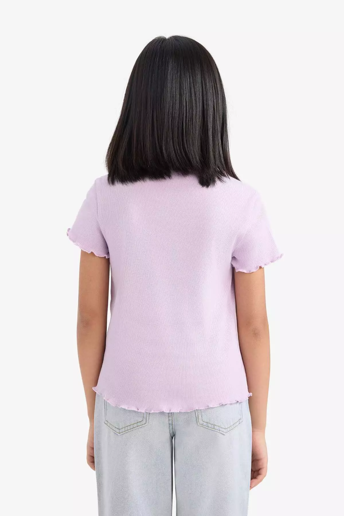 Girl's Slim Fit Skinny Cut Crew Neck Printed Ribbed Camisole Short Sleeve T-Shirt D9538A825Sm