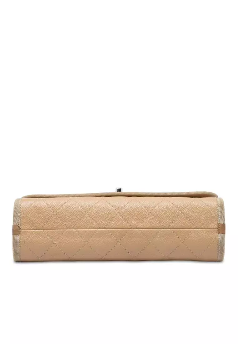 Pre-Loved Chanel Cc Bicolor Quilted Caviar And Grosgrain Top Handle Flap