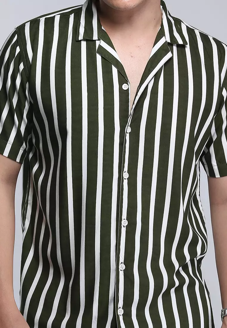 Jual VENGOZ Dark Green Stripe Casual Shirt Original 2025 ZALORA