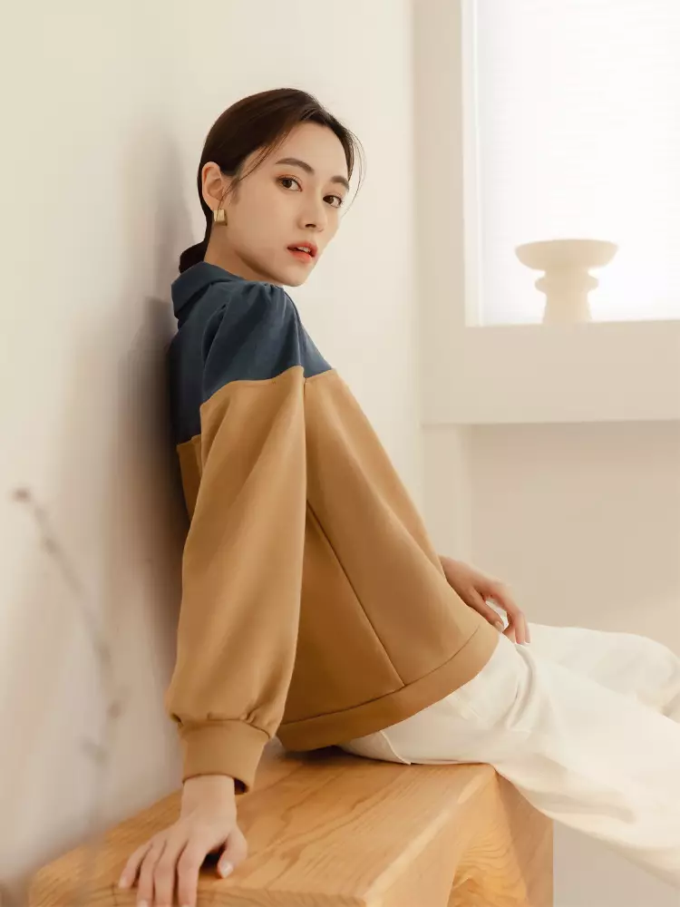 Collared color-blocked long-sleeve sweatshirt [AB19172]