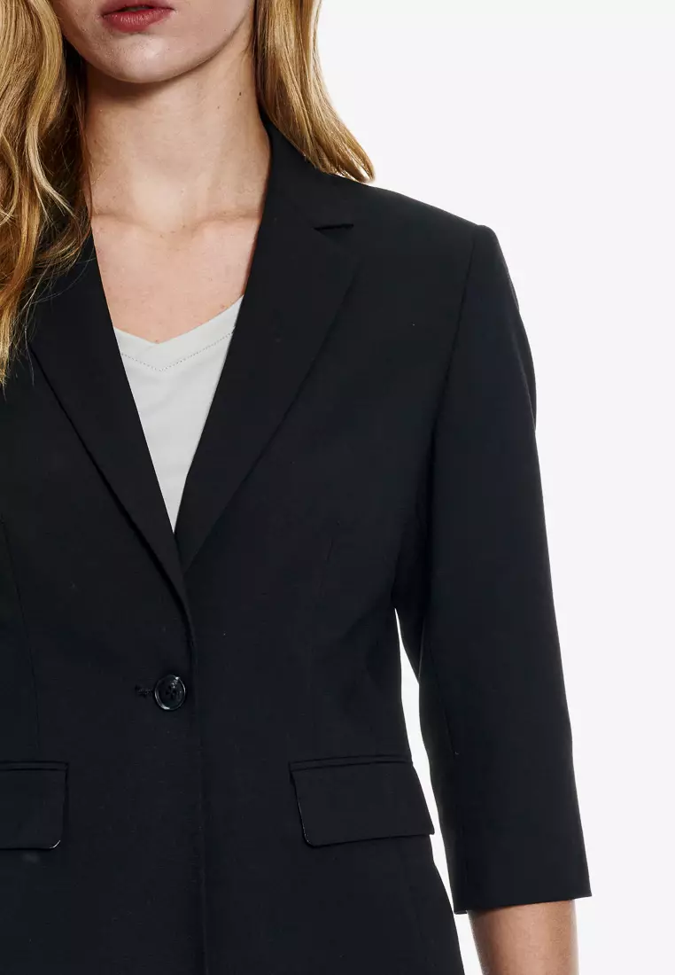 黑色織紋七分袖修身版西裝外套(可機洗)