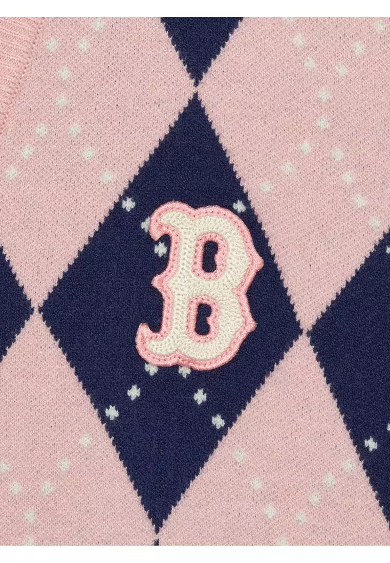 WOMENS ARGYLE MONOGRAM ALL OVER CROP CARDIGAN BOSTON RED SOX