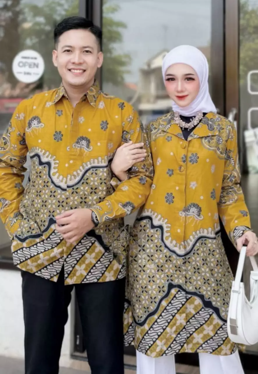Almand Kuning Kemeja Batik Pria Premium Slimfit Modern Lengan Panjang ALN