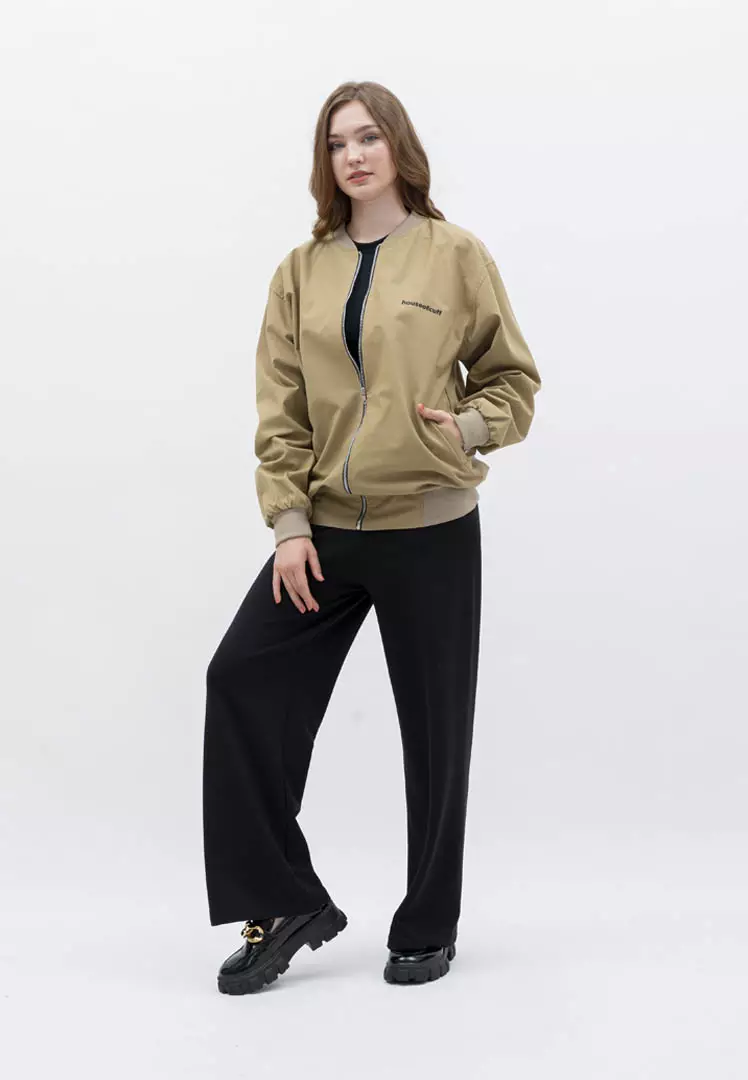 Houseofcuff Jaket Bomber Wanita Pria Unisex Polos Windbreaker Krem