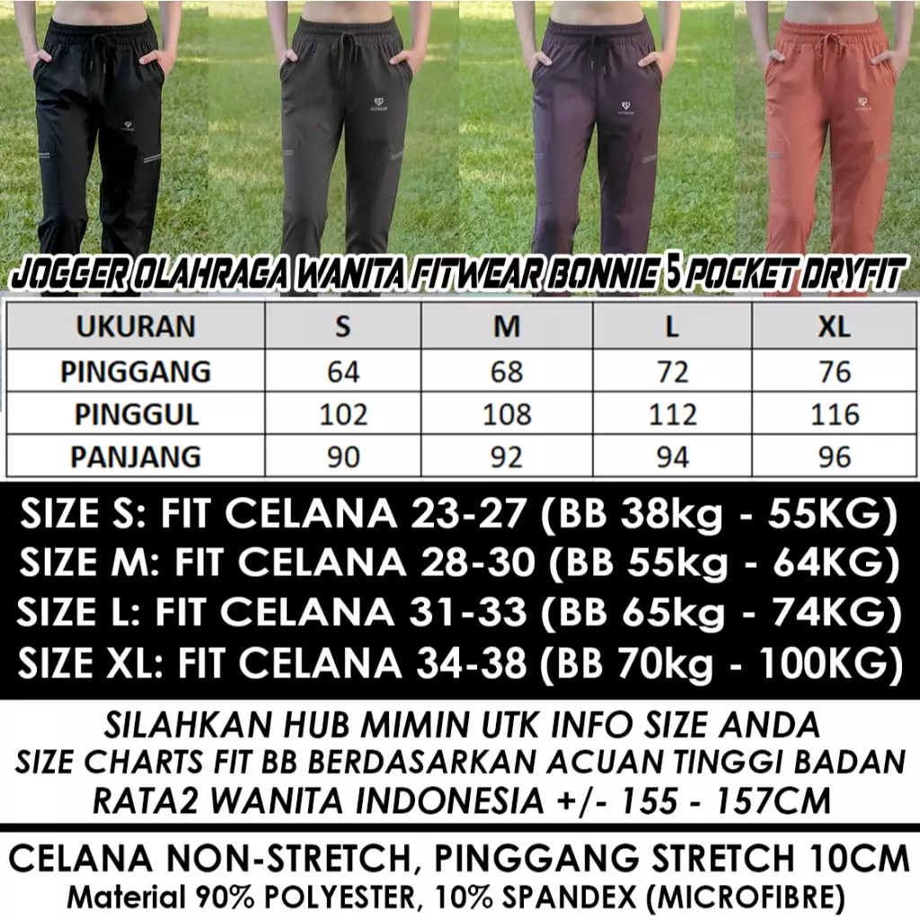 Fitwear Jogger Olahraga Wanita BONNIE 4 POCKET STRIPE DRYFIT OVERSIZE - DARK GREY