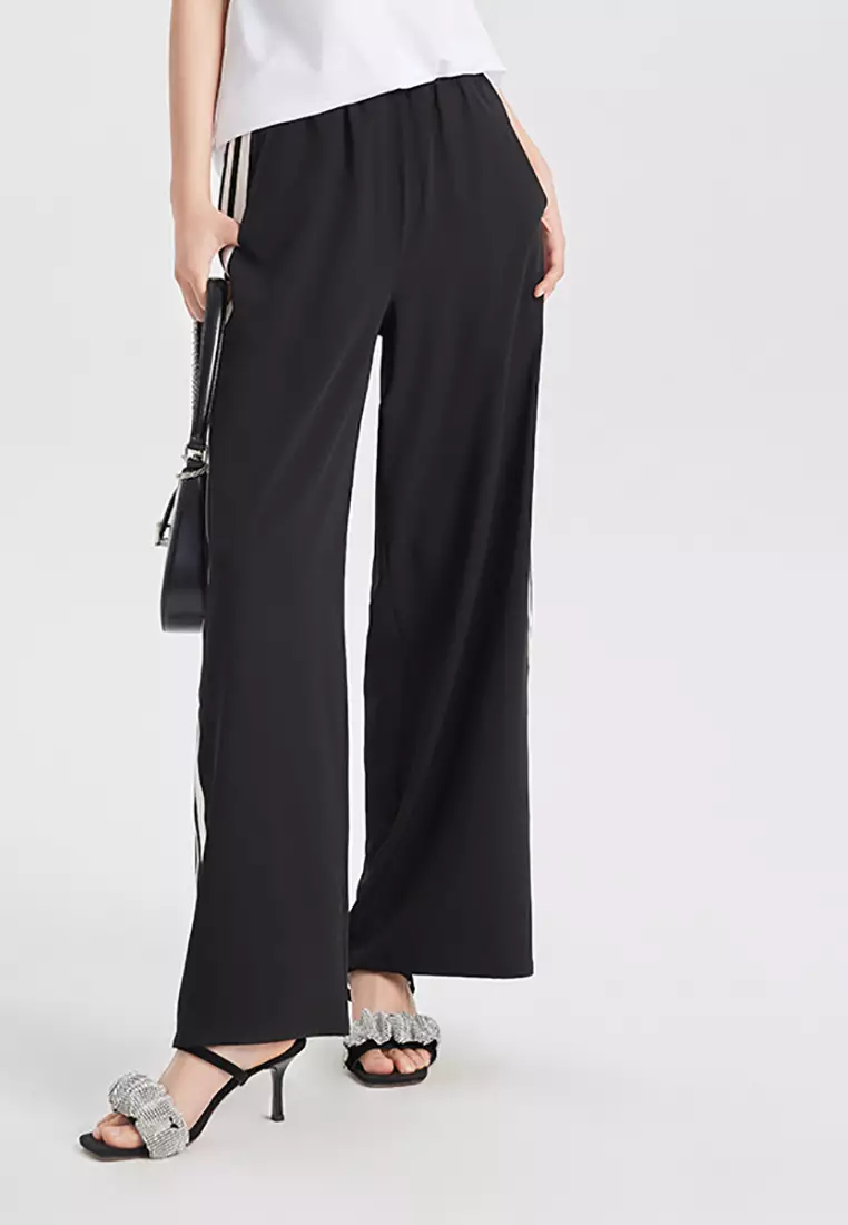 Buy Hopeshow Elastic Waist Wide Leg Jogger Pants with Side Stripes